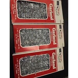 3 Boxes Vintage Sears Trim Shop Silver Garland Tinsel 15 Ft Long Each Nostalgia